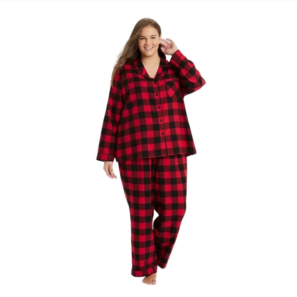Women's Holiday Buffalo Check Plaid Flannel Pajama Set 3X